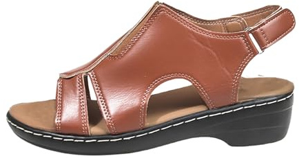 Sommarskor damer bekväma eleganta, sandaler damer läder med klack, PU sommarsandaler öppen tåområde sommarskor läderutseende strandskor lätta vandringssandaler halkfria sandaler