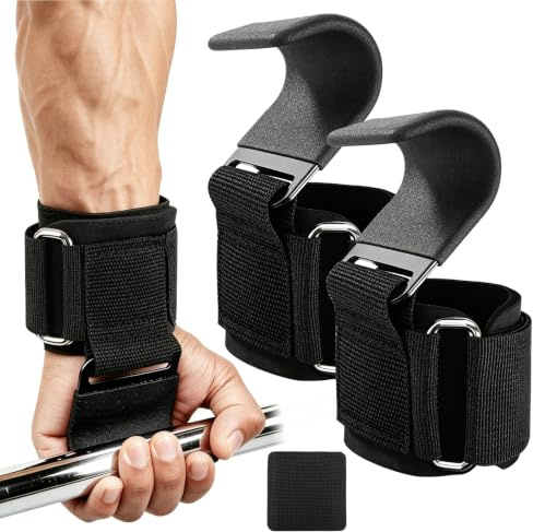 Fitness Ganchos de levantamiento de pesas para hombres y mujeres, relleno de muñeca gruesa, para Powerlifting, levantamiento y tiro de barras, rows y deadlift
