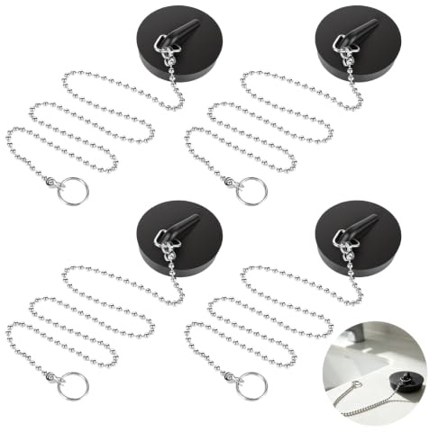 4 tapones de desagüe de 40 a 45 mm de diámetro de goma flexible con cadena de 40 cm, tapones universales para lavabo, bañera, cocina, baño, junta de desagüe