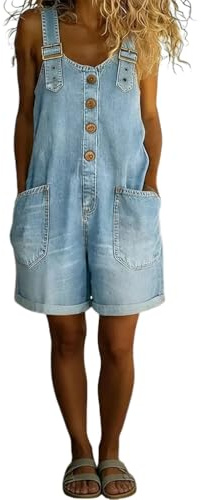 Onsoyours Salopette Courte en Jean Femme Été Vintage Coupe Ample Chic Fluide Grande Taille pour Travail Jardinage et Loisirs Décontractés