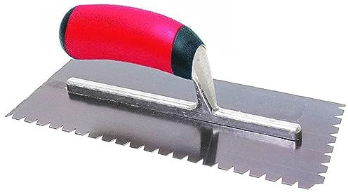 Fratasadora Marshalltown, fratasadora dentada con mango plano V-8x6x1,5 mm y mango de acero de agarre suave, tamaño de la hoja: 279x114 mm