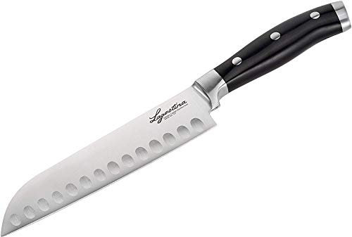 Lagostina Coltello Santoku Forgiato, Inossidabile, Manicatura Ergonomica, Nero e Acciaio, Lunghezza Lama 18 cm