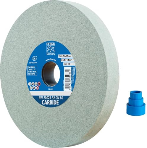 PFERD TOOLS Schleifbockscheibe CARBIDE, 200x25x32mm, SiC 120, 39008443 – Weiche, aggressive Schleifscheibe für harte Materialien, z. B. Hartmetall, mit Reduzierhülsen (25/20/16mm)