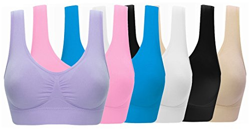 Women's Comfort Workout Sports Bra Low-Impact Activity Sleep Bras Pack of 6 XL