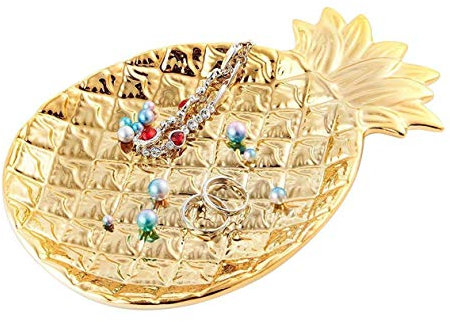LEPENDOR Keramik Schmuck Tablett - Schmuckhalter Schmuckdisplay Ringhalter für Schmuck - Tolle Geschenke für Frauen, Mädchen, Geburtstag für Liebhaber- Große goldene Ananas