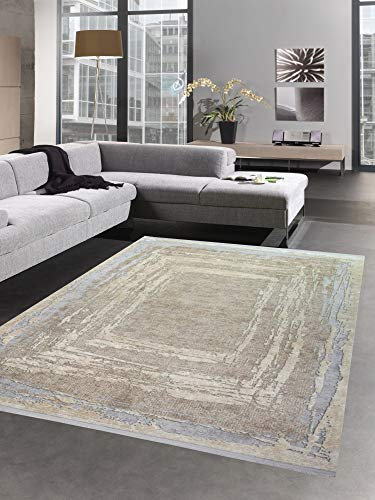 CARPETIA Wollteppich Luxus Designerteppich Teppich abstrakt mit Naturfasern beige grau Größe 160x230 cm