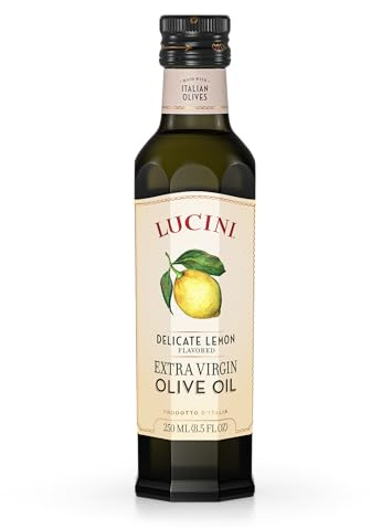 Lucini Italia Delicate Lemon Extra Virgin Olive Oil - EVOO Infused with Fresh Lemon - Olive Oil for Marinade, Grilling, Roasting, Baking - Non-GMO Verified, Whole30 Approved, Kosher, 250mL (Pack of 6)