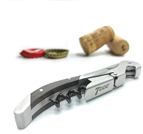 7DOO Cavatappi Professionali Sommelier in Legno Acciaio, Apribottiglie Vino Professionale, Apri Bottiglia per Tappi a Corona, Tirabuscion Sommelier, Regali Natale Originali, (ELITE - BLACK)