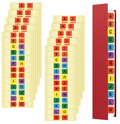 A-Z Alfabetiska indexflikar, 260 st självhäftande alfabetsflikar avdelare flerfärgad 1 tum alfabetflikar innehåll indexdelare klibbig alfabetisk pärmdelare för anteckningsbok fil sida bokmapp