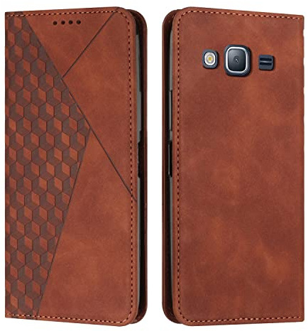 KOUYI Kompatible mit Samsung Galaxy J3 2016 / J310 Hülle, Retro Premium PU Leder Weich TPU Klapphülle Kartenfächer Magnetic Standfunktion Flip Wallet Shockproof Handyhülle (Braun)