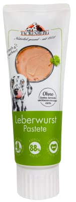 TACKENBERG Leberwurst Pastete in der Tube - 12 x 75 g - leckerer natürlicher Snack in Premiumqualität - schonend gekocht - getreidefrei - zur Belohnung als Leckerli, 12 x 75 g