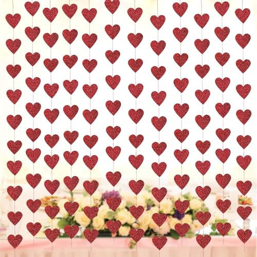 Valentines Decorations - 12 Pcs Valentines Day Red Hearts Hanging String Garland Decorations Engagement Wedding Party