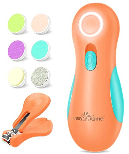 Easy@Home Elektrische Nagelfeile Baby: Nagelschere Nageltrimmer Nail Schneiden für Neugeborene Nagelpflegeset für Kinder Geräuscharmer Nagelschleifer Fingernagelschneidern Geschenk für Säugling Orange