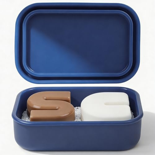 Enhanced Leak Proof Travel Soap Case, AIMAIAIMAI Silicone Soap Container with Draining Layer, Portable Bar Soap Holder for Bathroom, Camping, Gym, Easy to Clean (Blue)