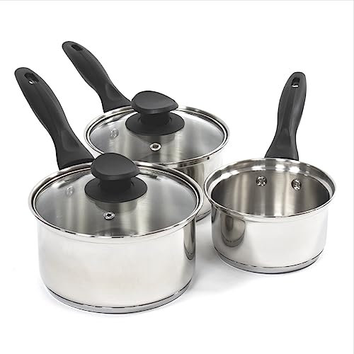 Blackmoor 65189 Stainless Steel Saucepan Set/Cool Touch Bakelite Handles/Glass Lids with Steam Vents/All Hob Types Including Induction, Gas and Electric