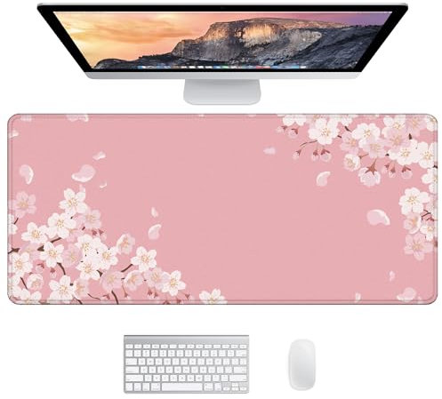 JJ PRIME Mouse Pad, XXL Desk Mat - Japanese Cherry Blossom, Smooth Surface, Anti-Slip Rubber Base, Protective, Stylish, 90 x 40cm