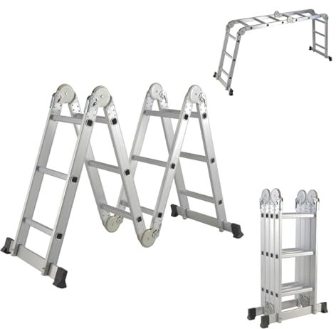 TOPWAY Aluminium Multi-Purpose Combination Ladder 3.6M Foldable Step Ladder 150kg Capacity 12 Runges for Outdoor Indoor Construction Sites (4 x 3 Steps)
