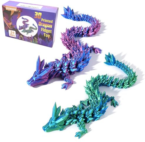 2PCS 12 3D Printed Dragon, 3D Animals, 3D Fidget Toy, Autism Toys, 3D Dragon, 3D Printing Dragon for Home Office Decor Executive Desk Toys