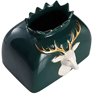 Multifunktionaler Tissue-Box-Halter Taschentuchbox-Halter, chinesische handgefertigte Keramik-Taschentuch-Aufbewahrungsbox, kreative Hirschkopf-Prägung, Dekor, Taschentuchbox-Abdeckung for Wohnzimmer,