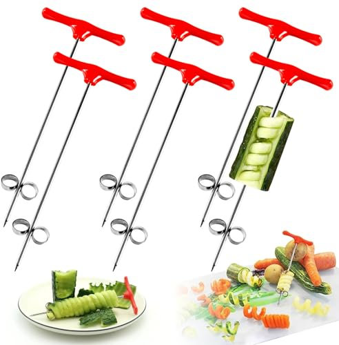 Kartoffel Spiralschneider,Regerly 6 Stück Edelstahl Gemüse Spiralschneider spiralschneider kartoffel Potato Spiralschneider Handbuch Twister Spiral Chips Cutter für Kueche Tablett Dekoration