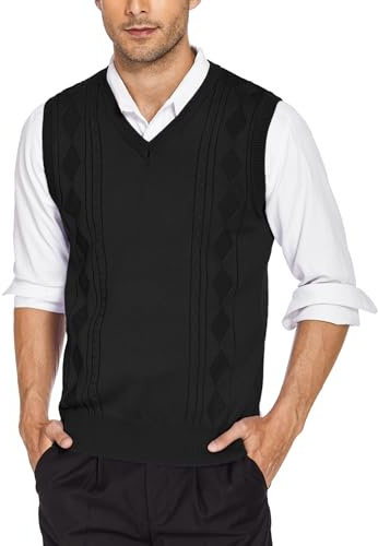 COOFANDY Men's Sleeveless Jumpers V-Neck Sweater Vest Knitted Gilets Winter Tank Top Jumper Vest Pullover Ribbed Knit Waistcoat