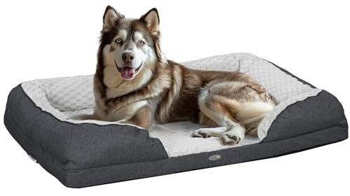 PawHut Lettino per Cani Imbottito con Cuscino Rimovibile Lavabile, Cuccia per Cani Taglia Grande con Base Antiscivolo, 120x80x22cm, Grigio Carbone