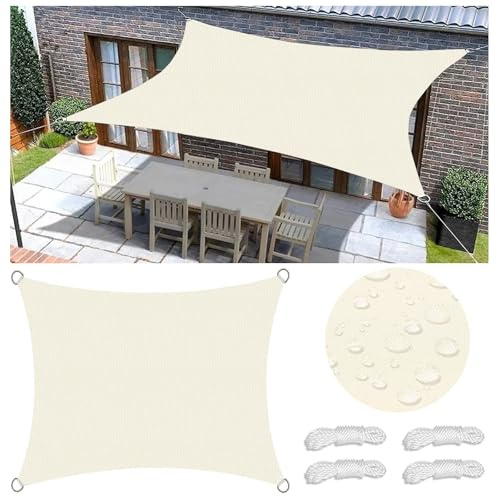 Sonnensegel Wasserdicht Rechteckig Viele Farbe Größe Balkon Sonnenschutz 98% UV Schutz Segeltuch Sonnensegel Markise Reißfest Wetterfest mit D-Ring und Kordel für Balkon Terrasse Garten 3x6M