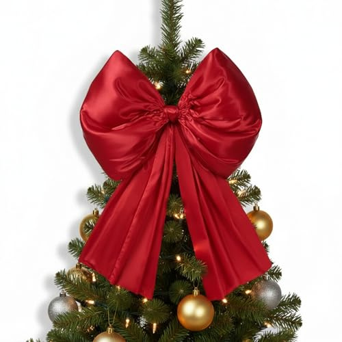 Daifunli 32x41 in Large Satin Bow Christmas Tree Topper, Red