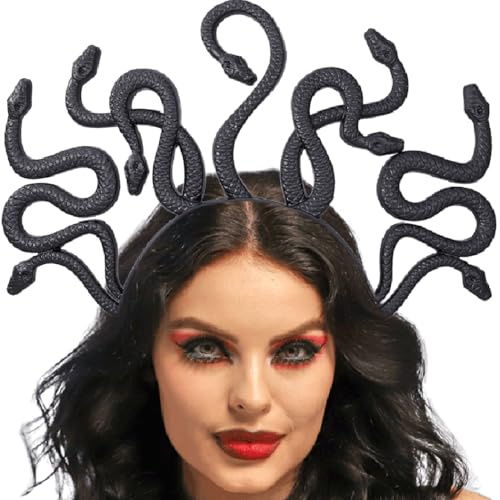 Handcess Medusa Snake Headband Halloween Costume Headpiece Carnival Rave Hair Accessories for Women (Black, One Size)