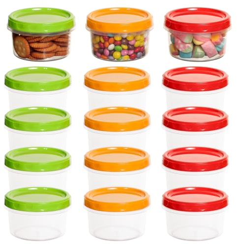 Cozary 15 Pezzi Contenitori Ermetici per Alimenti Piccoli, 250ML Riutilizzabili Barattolini Plastica Piccoli con Coperchi per Yogurt Pranzo, Sicura per Microonde e Congelatore