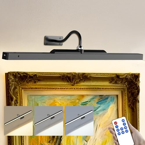 Craftersmark 24 Inch Picture Light - Black 6000mAh Battery Operated Wireless Wall Sconce with Remote & Timer for Paintings, Gallery, Mirror & Artwork