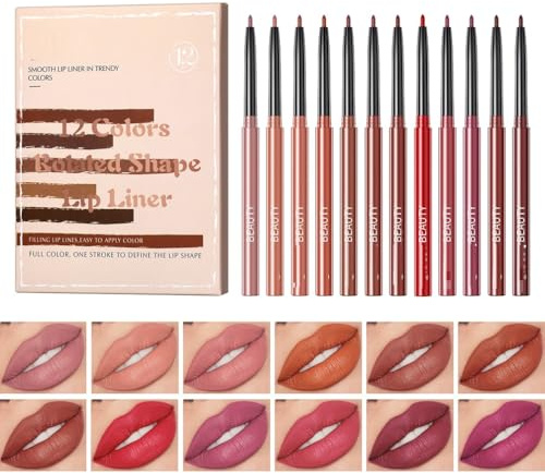 Set de 12 lápices delineadores de labios con fórmula mate, delineador de labios resistente al agua y de larga duración, tonos nude a prueba de manchas para (set de 12 unidades A)