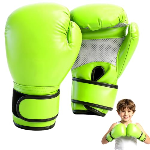Kids Boxing Gloves, 6oz Youth Boxing Training Gloves, Training Sparring Gloves for Punching Bag, Kickboxing, Muay Thai, UFC, MMA, Gift for Age 3-12 Years, PU, Boys and Girls, Green
