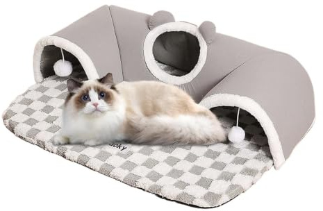 Kattunnel sovmatta berikning tristessbekämpning stimulering | Kattbädd Grotta Trehåls Lektunnel Hemdekoration Husdjurstillbehör för Inomhus Sovrum Vardagsrum Kattunge Valp Smådjur Sommar