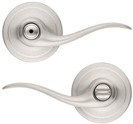 Kwikset Tustin Interior Privacy Door Handle with Lock, Door Lever For Bathroom and Bedroom, Satin Nickel Reversible Keyless Turn Lock, with Microban Protection