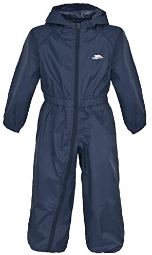 Trespass Button, Navy Blue, 5/6, Wasserdichter Regenanzug mit Kapuze für Kinder / Unisex / Mädchen und Jungen, 5-6 Jahre, Blau