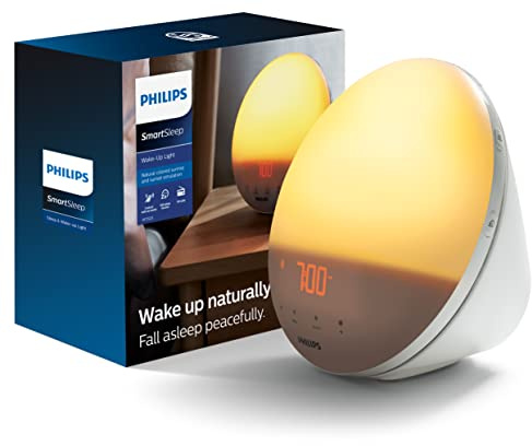 Philips SmartSleep Wake-up Light, Colored Sunrise and Sunset Simulation, 5 Natural Sounds, FM Radio & Reading Lamp, Tap Snooze, HF3520/60