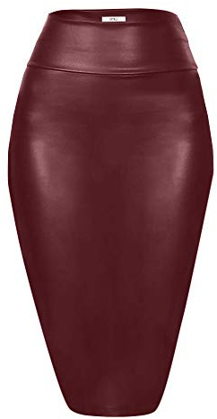 Gonna a matita in finta pelle sotto il ginocchio, gonna midi aderente per le donne, USA, Pelle Borgogna, Medium