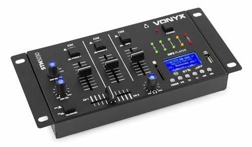 Vonyx STM3030 Table de Mixage 4 Canaux - Port USB, Technologie sans Fil Bluetooth, 2 Canaux Phono/Ligne Commutables, 1 canal MP3/Ligne, 2 Entrées Micro, Sortie Casque, Idéal pour DJ Mobile