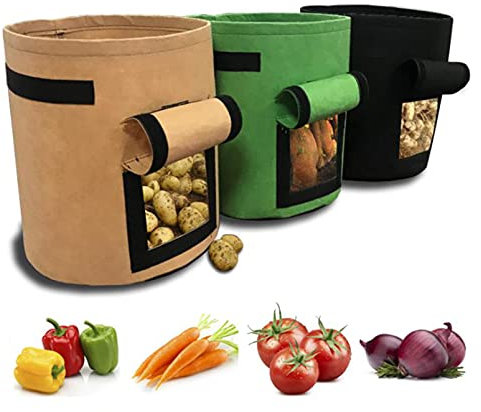 YDZB Paquet de 3 Sacs Culture Plantes Pommes Terre Pots de jardinière Non tissés avec fenêtre et poignées visualisées pour Pommes de Terre Tomates Carotte Fruits Fleur et légumes (7 gallons)