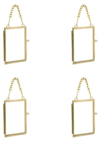 4PCS Glass Frame for Pressed Flowers, 2x3 Inch Brass Hanging Photo Frame Double Glass Frame with Chain DIY Vintage Home Decor