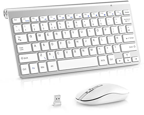 Mini Wireless Keyboard and Mouse, PINKCAT 2.4G Ultra-Thin Keyboard and Ergonomic Silent Mouse Set with 12 Multimedia Shortcuts for Computer, PC, Laptop, Tablet, Desktop, Android Smart TV (Silver)