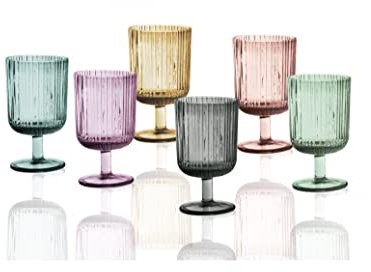 Set 6 Calici da Vino Vetro Trasparente Colorato Plissè 51069 Brandani Bicchiere tavola Multicolore