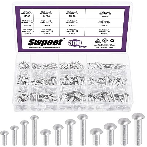 Swpeet 300 unidades M4/M5/M6 x 10 mm/14 mm/20 mm/25 mm. Remaches de cabeza de soldadura de aluminio macizo, remaches de aluminio, extremo liso, cabeza universal, alta resistencia a la corrosión para
