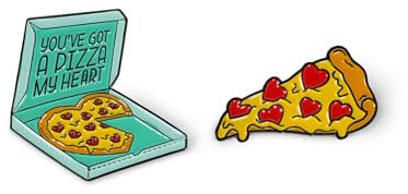 Legami - Lot de 2 broches en métal émaillé, Pin Your Style!, Broche pour sac à dos, cadeau pour couple, thème pizza, taille 3 x 3 x 1 cm, Jaune, Taglia unica, Moderne