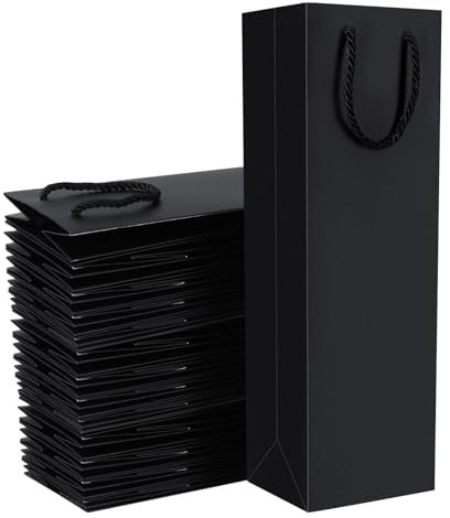 YAYODS 20 Stk Flaschentüten Schwarz - Flaschentüten Geschenktüten Flaschen - 35x11x 9cm Kraft-Wein-Geschenktüte mit Griff - Weingeschenktüten Weintaschen - Papier Kraftpapiertüten für Hochzeiten,Party