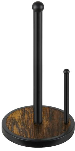 YINMIT Paper Towel Holder Countertop, Standing Paper Towel Roll Holder with Wooden Base, Rustic Farmhouse Paper Towel Holders for Kitchen Counter, Fits Standard or Jumbo-Sized Rolls