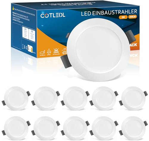 Lot de 10 Spots LED Encastrables, 5W Spots de Plafond Blanc Neutre 4000K, 450LM IP44 Spot Salle de Bain Ultramince 25 mm, Spots Encastrés Trou Ø68-80mm, 220V-240V, pour Cuisine, Salon, Chambre