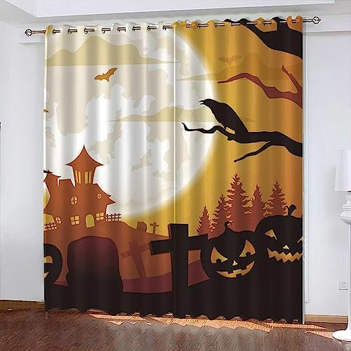 Verdunkelungsvorhänge Kräuselband Halloween-Kürbis Set Kindergardinen Mädchen Verdunkelungsvorhänge Mit Ösen Blickdichter Kinderzimmer Schlafzimmer Vorhang-4F9J7W2I2Z4