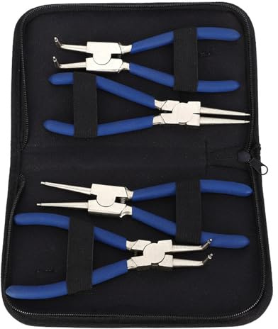 4-Piece Professional Ring Rod Set, 7 Inside & Outside, Straight, Curved Locking Ring-Snap Pliers Set, Sturdy C-Clip Pliers for Holding Puller